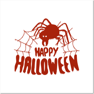 Happy Halloween Spider web dripping red Posters and Art